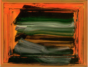 Photograph of Orangey horizontal smears of paint